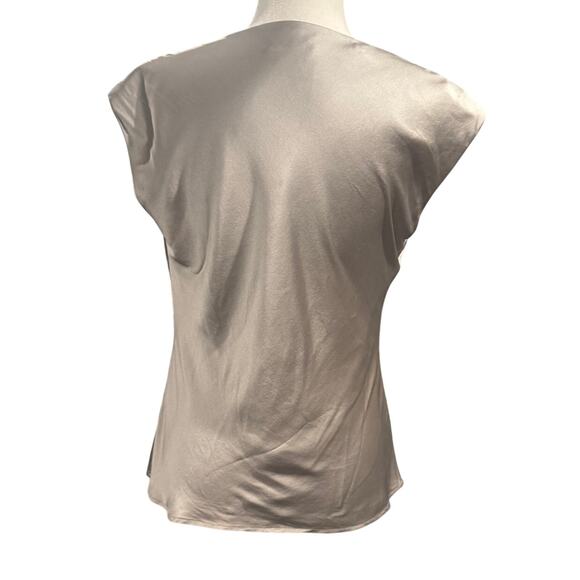 Zelda Silver Cowl Neck Satin Top – Cap Sleeve Draped Blouse (Estimated M) - Picture 3 of 5